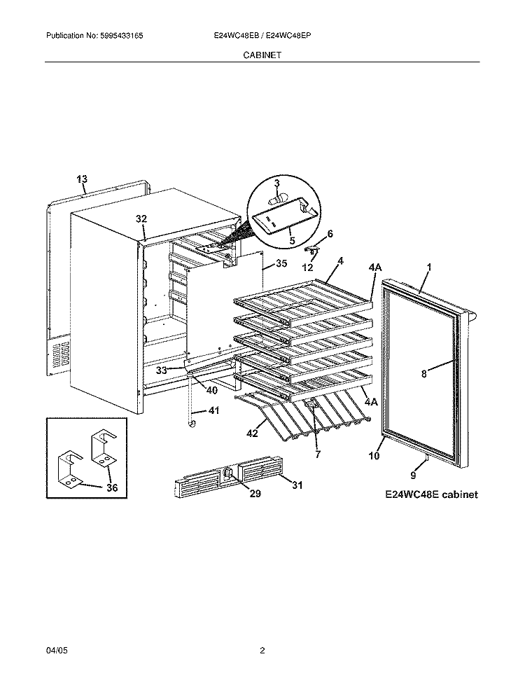 CABINET Diagram and Parts List for E24WC48EBS0  Electrolux Wine and Beverage Cooler