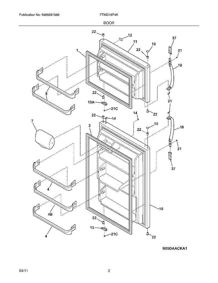 DOOR Diagram and Parts List for FTMD18P4KB5  Frigidaire Refrigerator