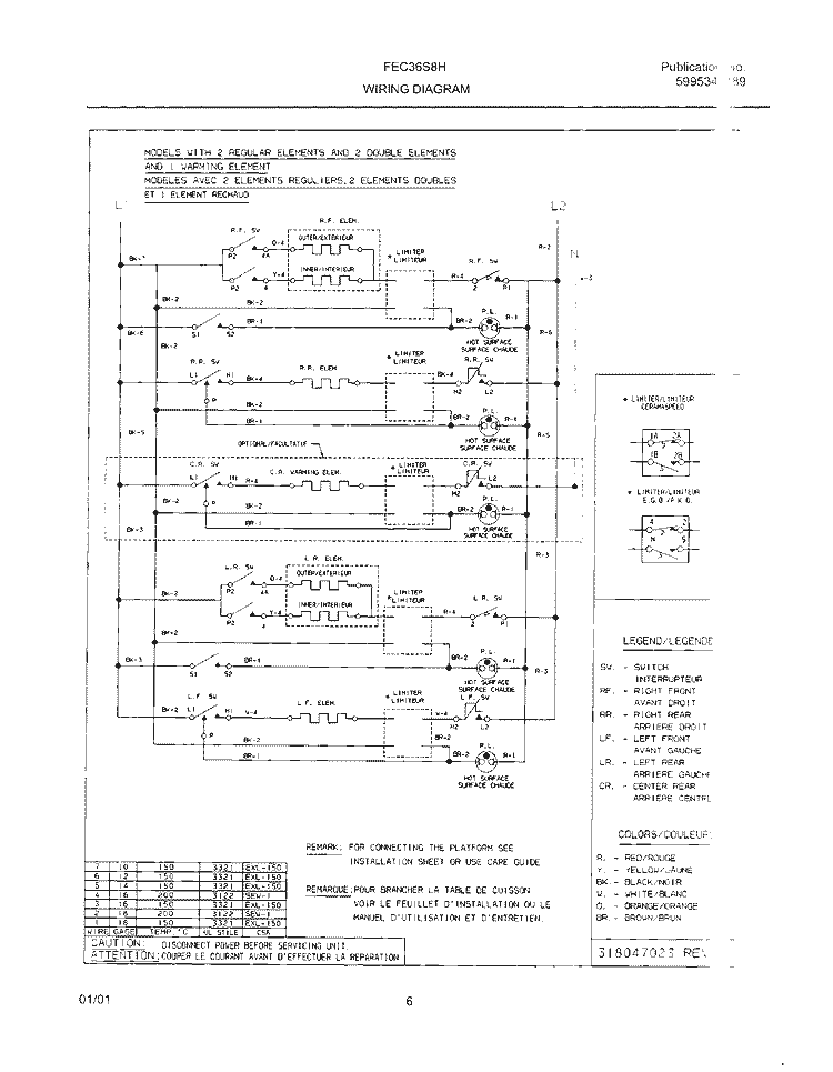 WIRING DIAGRAM Diagram and Parts List for FEC36S8HSB  Frigidaire Cooktop