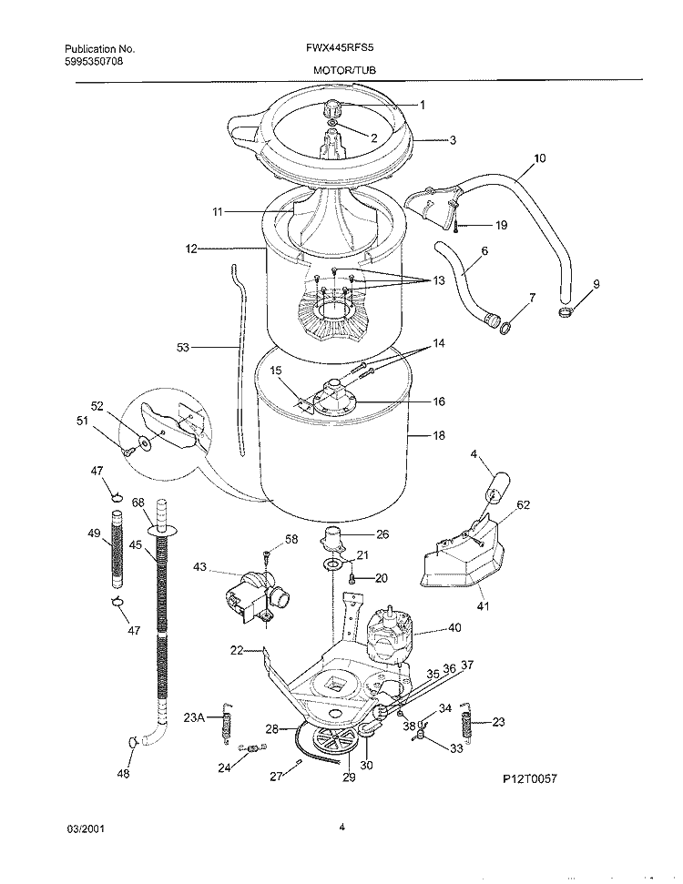 WSHR MTR, HOSE Diagram and Parts List for FWX445RFS5  Frigidaire Washer