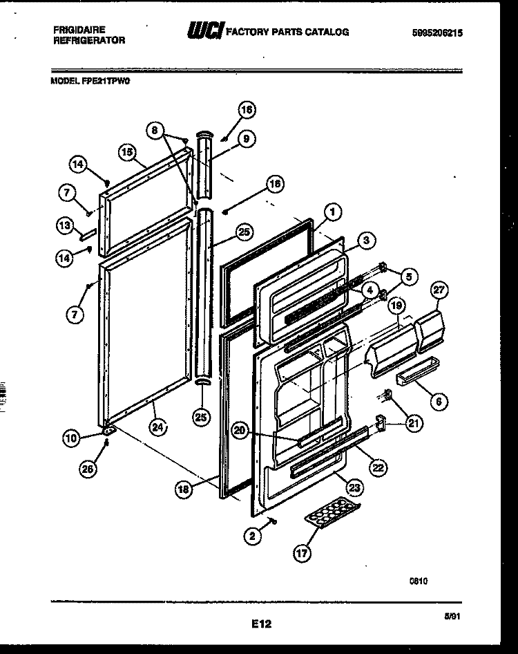 DOOR PARTS Diagram and Parts List for FPE21TPW0  Frigidaire Refrigerator