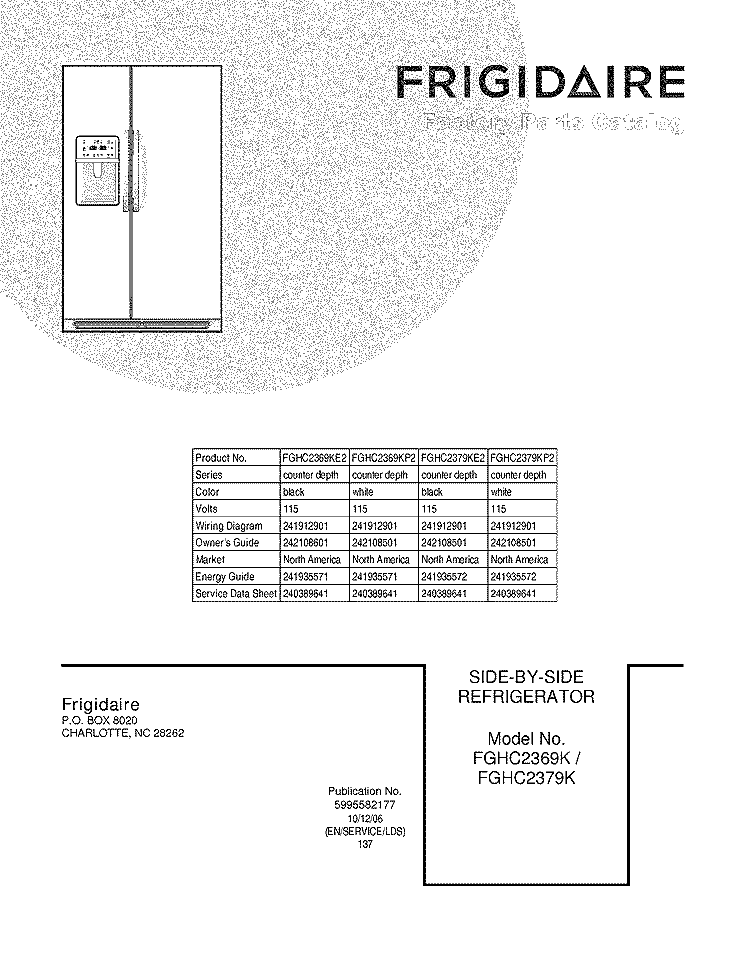 COVER Diagram and Parts List for FGHC2369KE2  Frigidaire Refrigerator