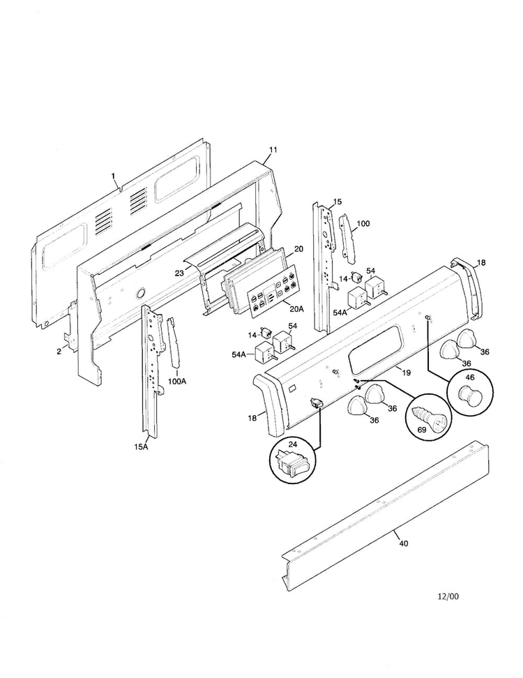 Backguard Diagram and Parts List for TEF365CHTA  Tappan Range