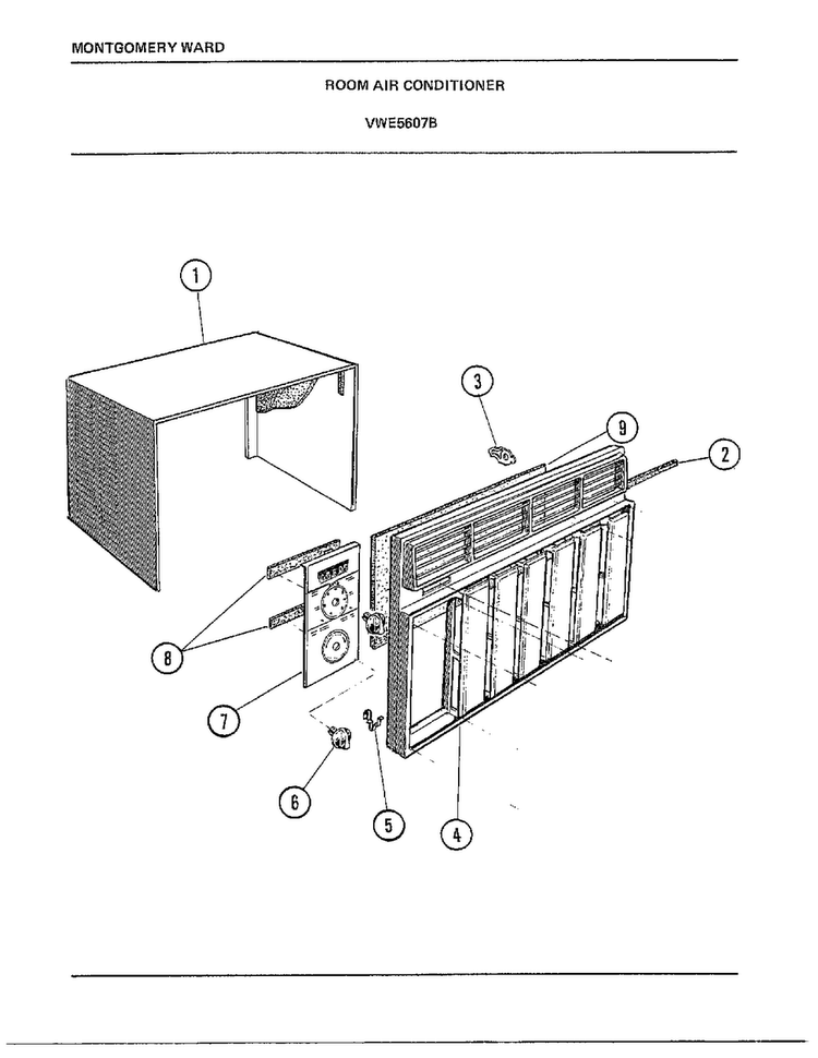Room Air Conditioner Diagram and Parts List for 5607B  Frigidaire Air Conditioner