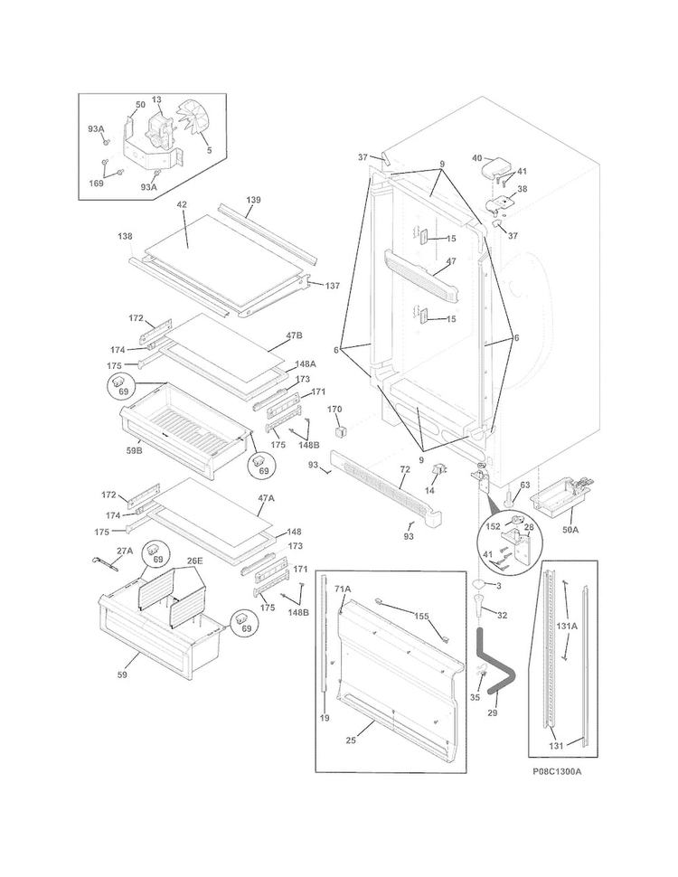 Cabinet Diagram and Parts List for FPRU19F8RFB  Frigidaire Refrigerator