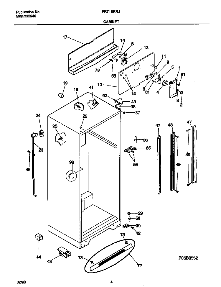 CABINET Diagram and Parts List for FRT18RRJD0  Frigidaire Refrigerator