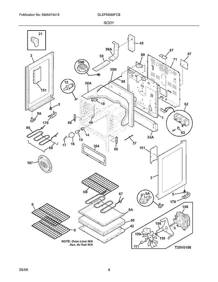 BODY Diagram and Parts List for GLEFM386FCB  Frigidaire Range