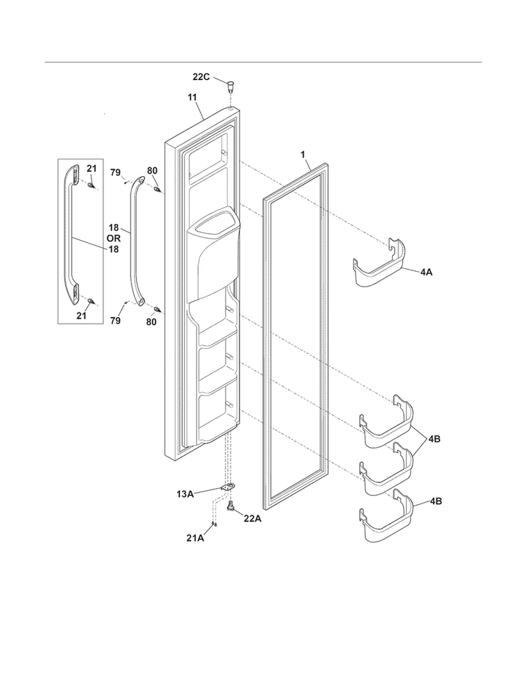 Freezer Door Diagram and Parts List for FFHS2322MB4  Frigidaire Refrigerator