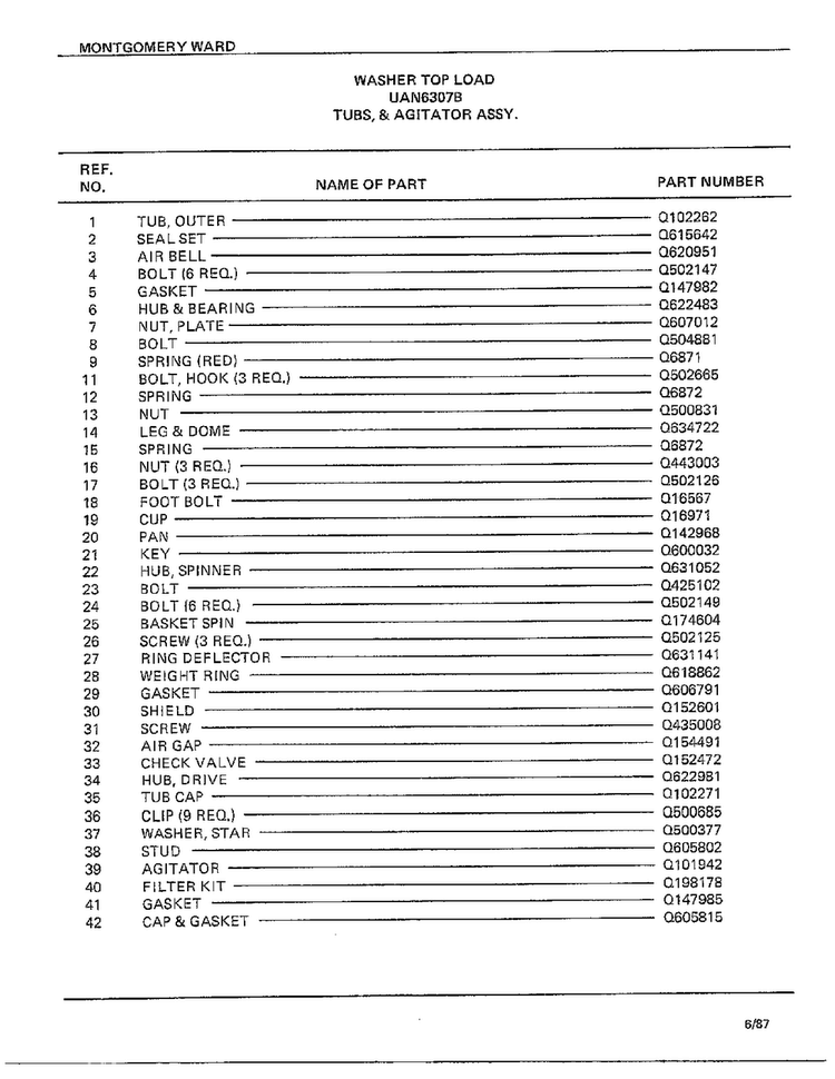 Tubs And Agitator Assy Page 2 Diagram and Parts List for 6307B  Frigidaire Washer