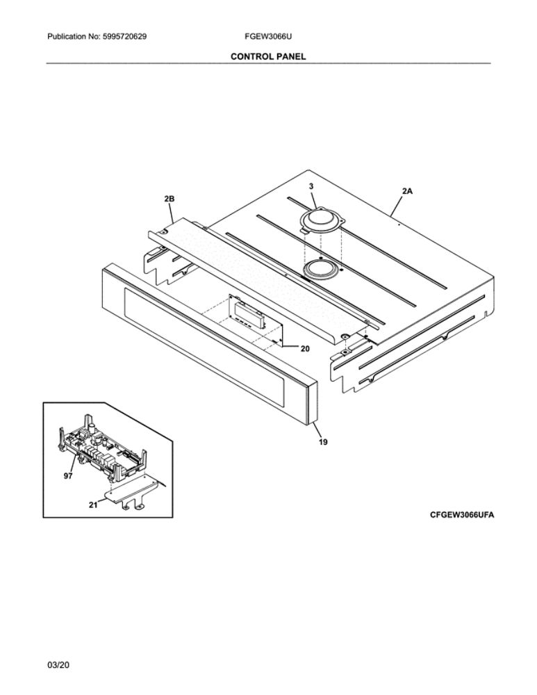 Control Panel Diagram and Parts List for FGEW3066UFA  Frigidaire Wall Oven