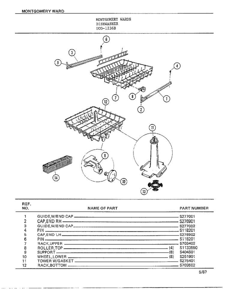 Dishwasher Page 12 Diagram and Parts List for 1236B  Frigidaire Dishwasher