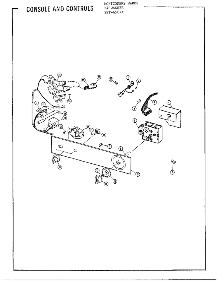 24` Washer/ Console And Controls Diagram and Parts List for 6507A  Frigidaire Washer