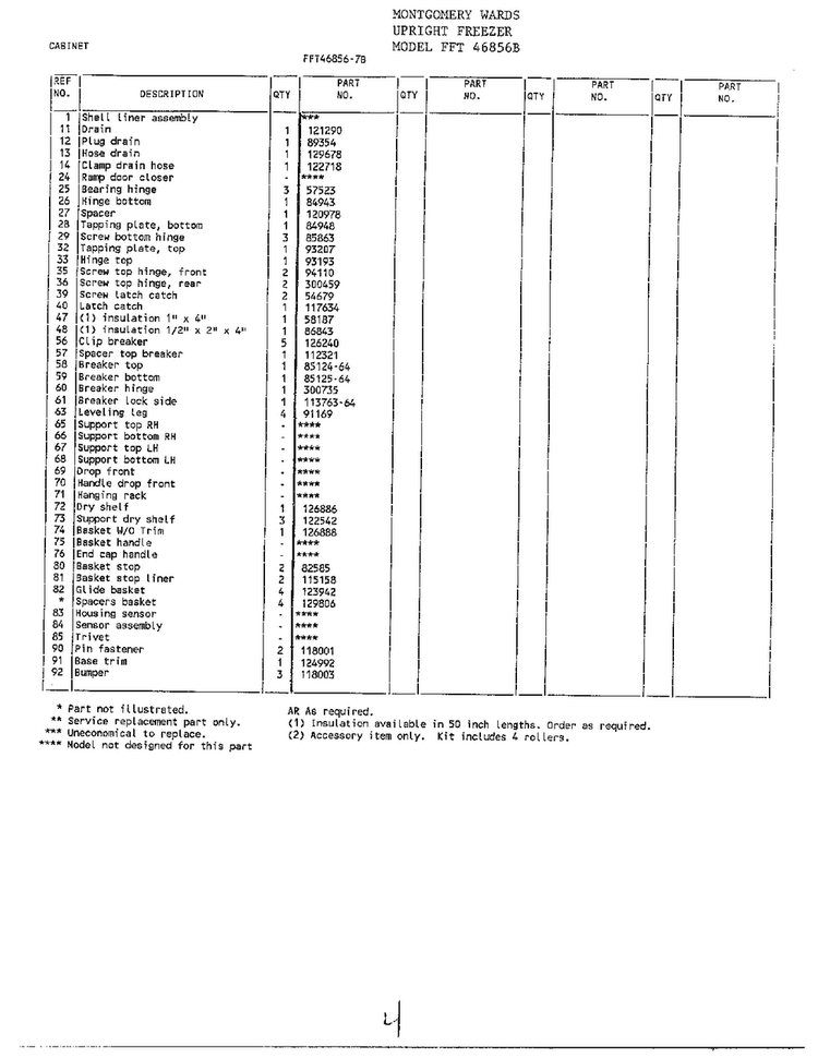 Cabinet Page 2 Diagram and Parts List for 46856B  Frigidaire Freezer
