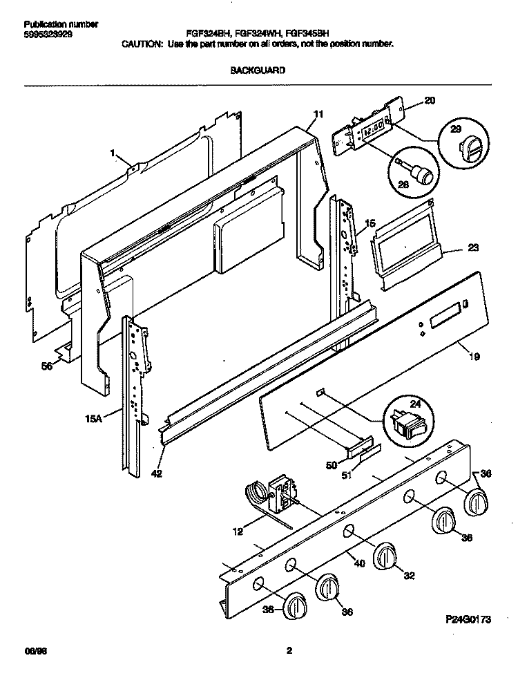 BACKGUARD Diagram and Parts List for FGF324BHDA  Frigidaire Range