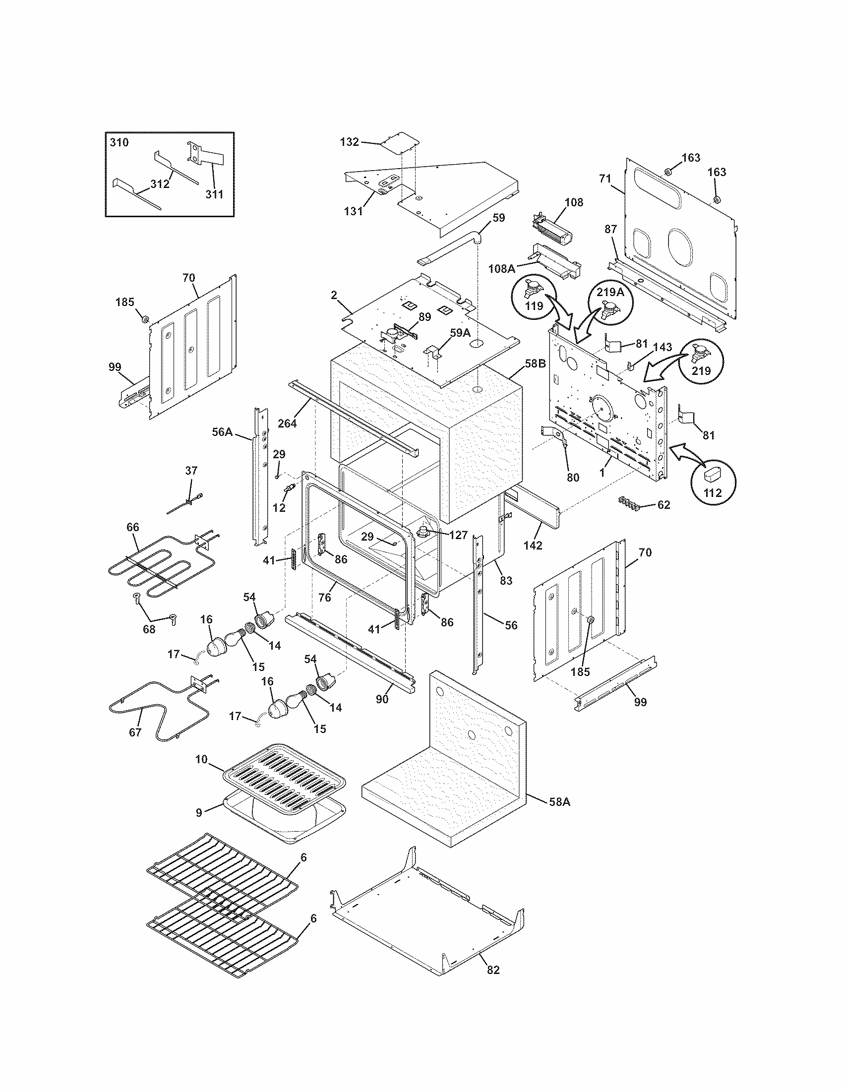 Body Diagram and Parts List for 79047783405  Kenmore Wall Oven