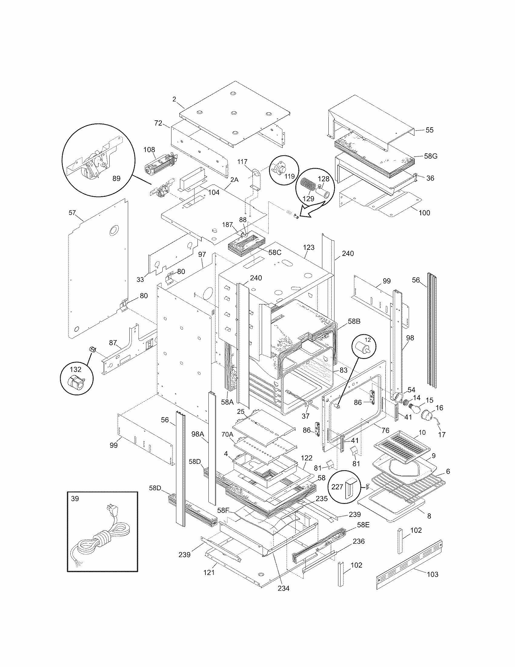 Body Diagram and Parts List for 79030553800  Kenmore Wall Oven