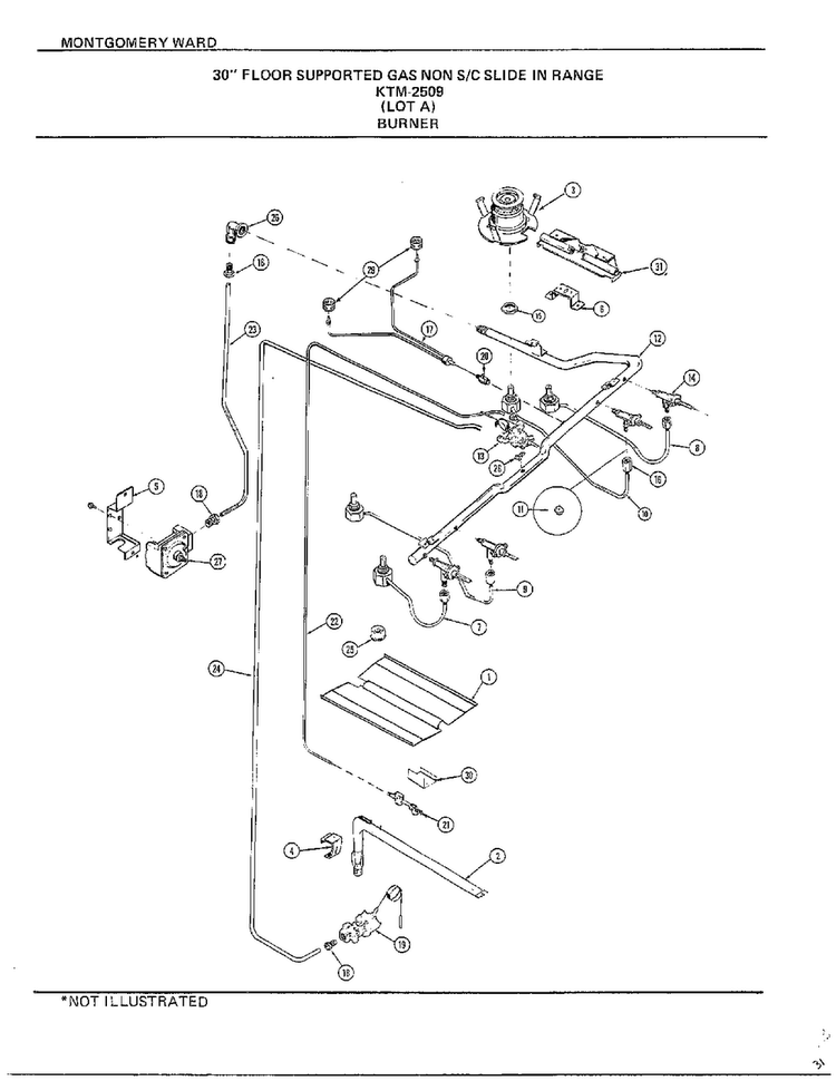 Burner Diagram and Parts List for 2509A  Frigidaire Range