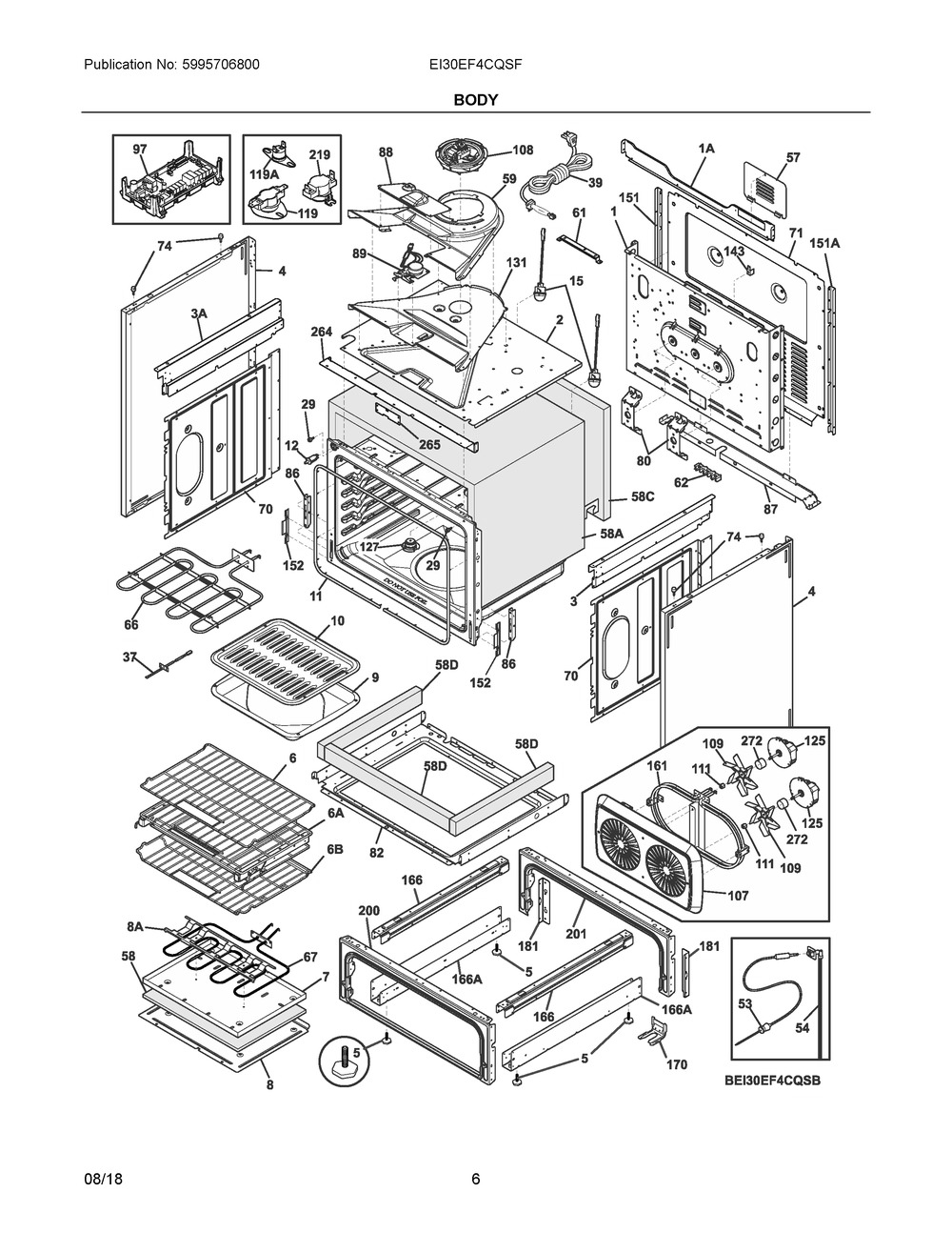 Body Diagram and Parts List for EI30EF4CQSF  Frigidaire Range