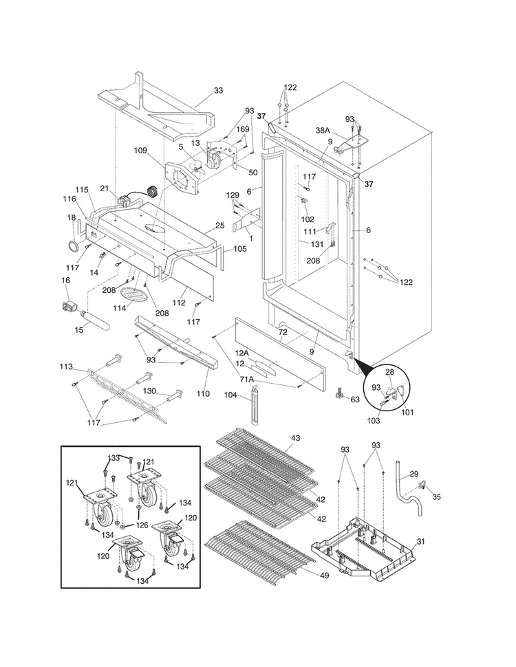 Cabinet Diagram and Parts List for RR18F1  Gibson Freezer