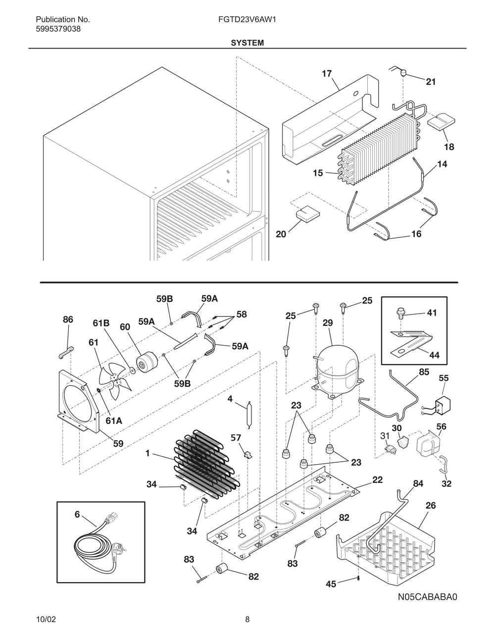 System Diagram and Parts List for FGTD23V6AW1  Frigidaire Refrigerator