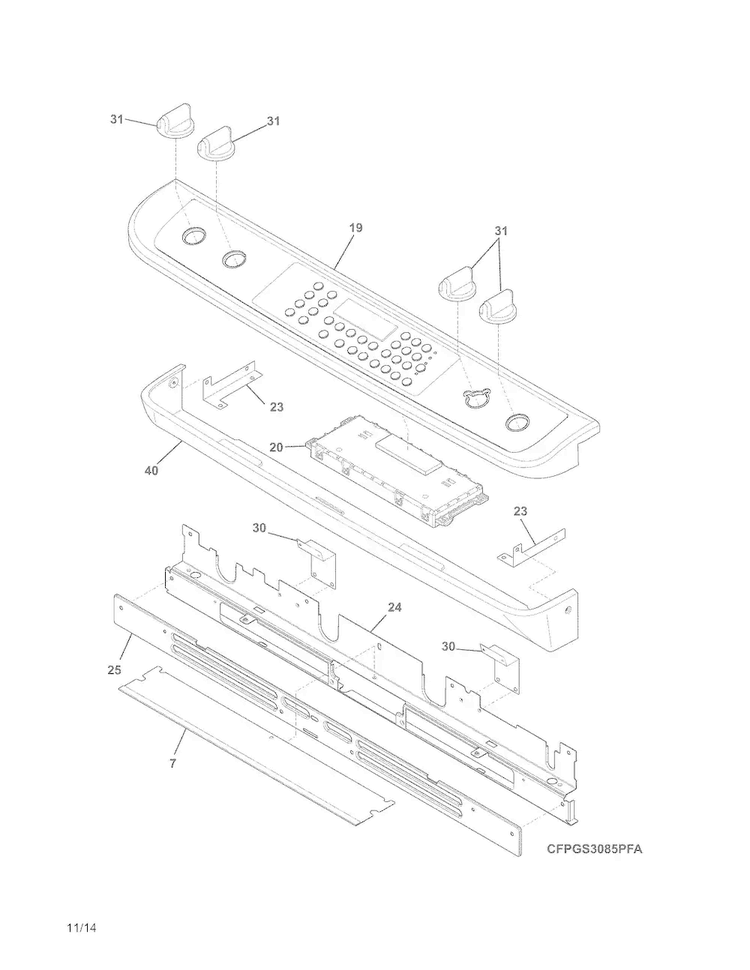Backguard Diagram and Parts List for FPGS3085PFD  Frigidaire Range