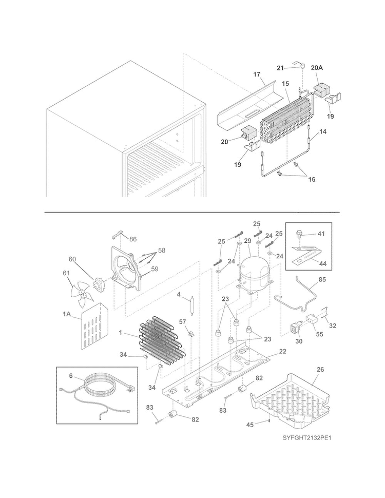 System Diagram and Parts List for FGHT2132PF1  Frigidaire Refrigerator