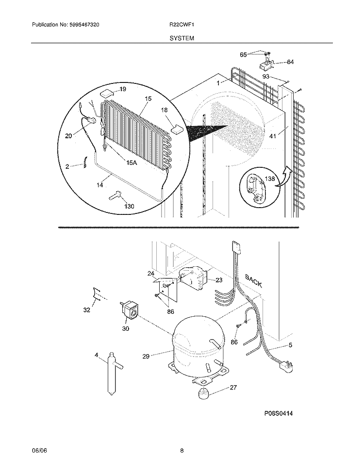 SYSTEM Diagram and Parts List for R22CWF1  Frigidaire Refrigerator