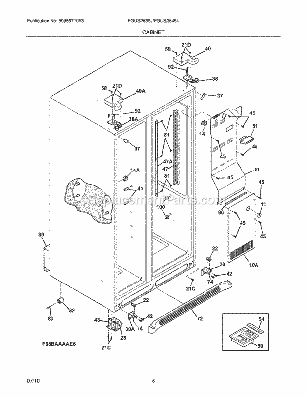 Cabinet Diagram and Parts List for FGUS2645LF0  Frigidaire Refrigerator