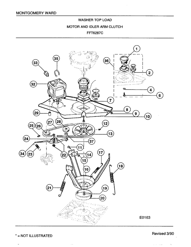 Motor  And Idler Arm Clutch Diagram and Parts List for 6287C  Frigidaire Washer