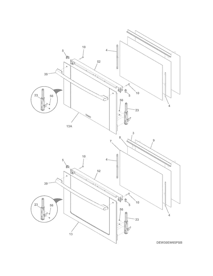 Doors Diagram and Parts List for EW30EW65PSB  Electrolux Wall Oven