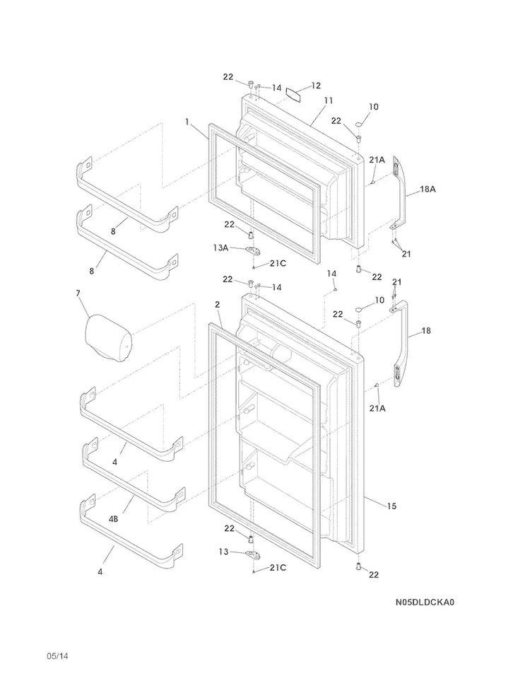 Doors Diagram and Parts List for FFTR1814LBF  Frigidaire Refrigerator