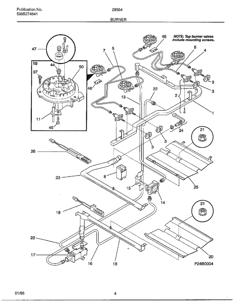 Burner Diagram and Parts List for 285647B  Frigidaire Range