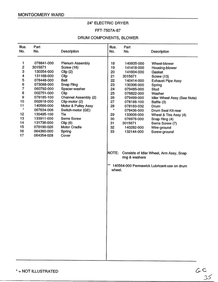 Drum Components, Blower Page 2 Diagram and Parts List for 7507A  Frigidaire Dryer