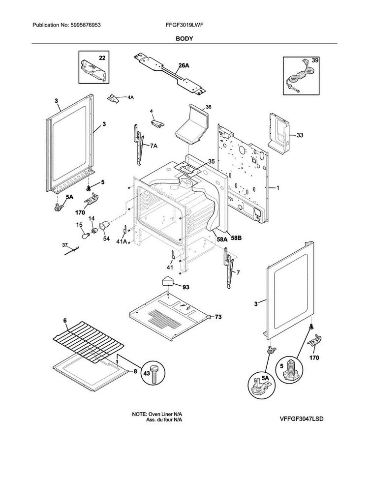 Body Diagram and Parts List for FFGF3019LWF  Frigidaire Range