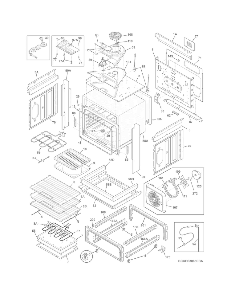 Body Diagram and Parts List for CGES3065PWA  Frigidaire Range