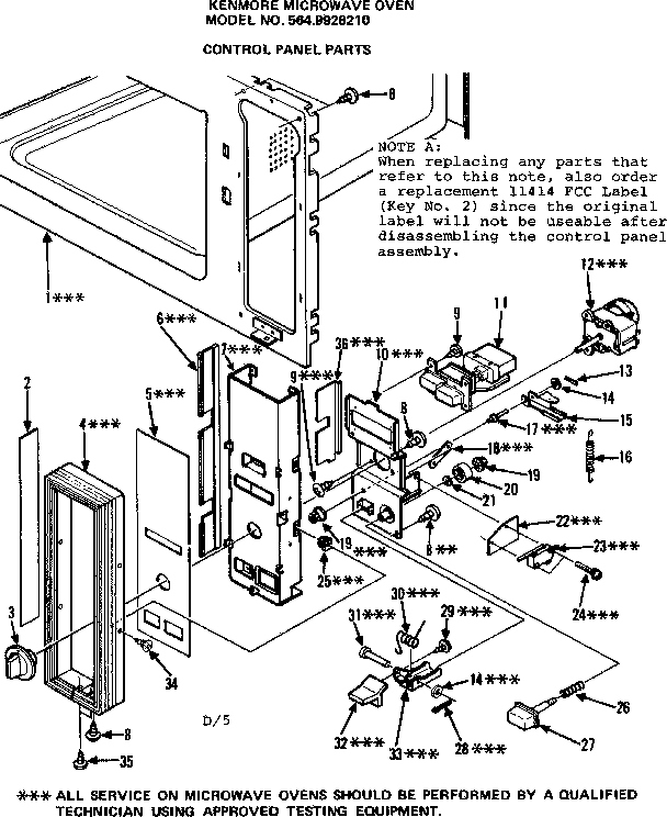 Control Panel Parts Diagram and Parts List for 5649928210  Kenmore Microwave