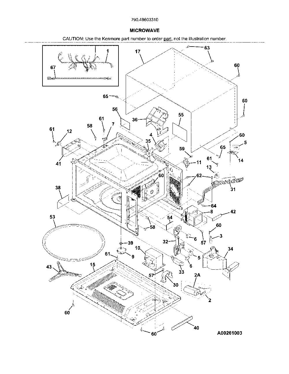 Microwave Diagram and Parts List for 79049603310  Kenmore Microwave