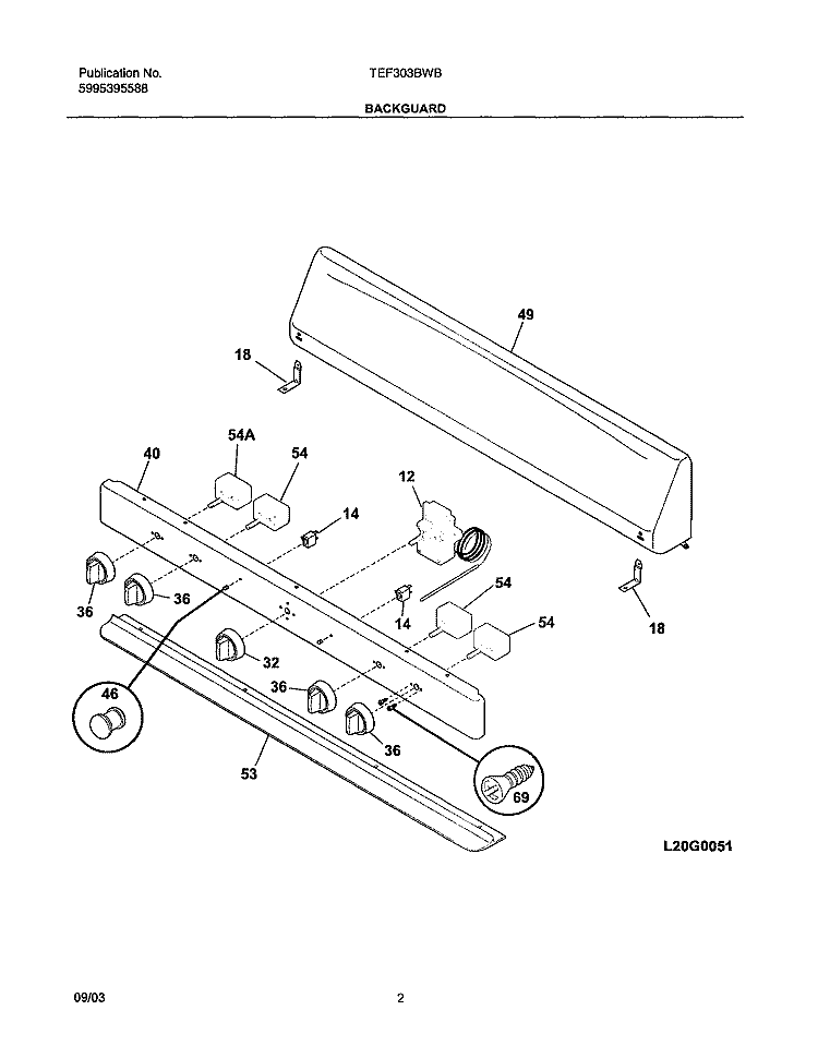 BACKGUARD Diagram and Parts List for TEF303BWB  Tappan Range