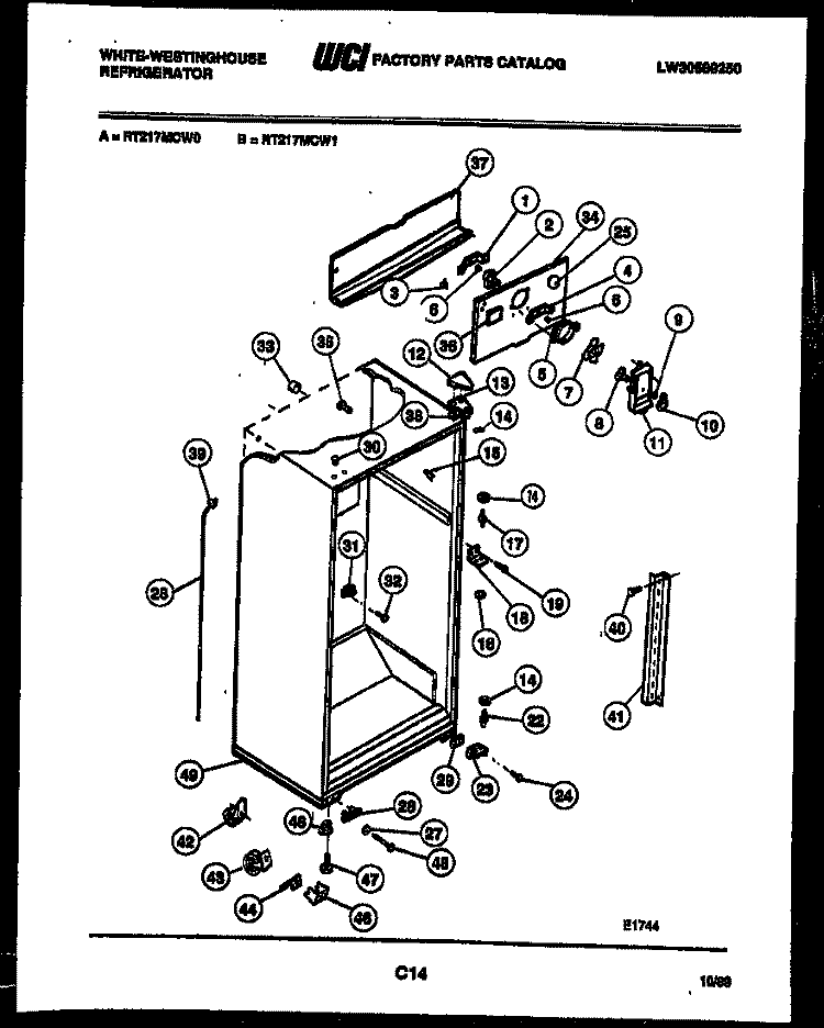 CABINET PARTS Diagram and Parts List for RT217MCW0  Frigidaire Refrigerator