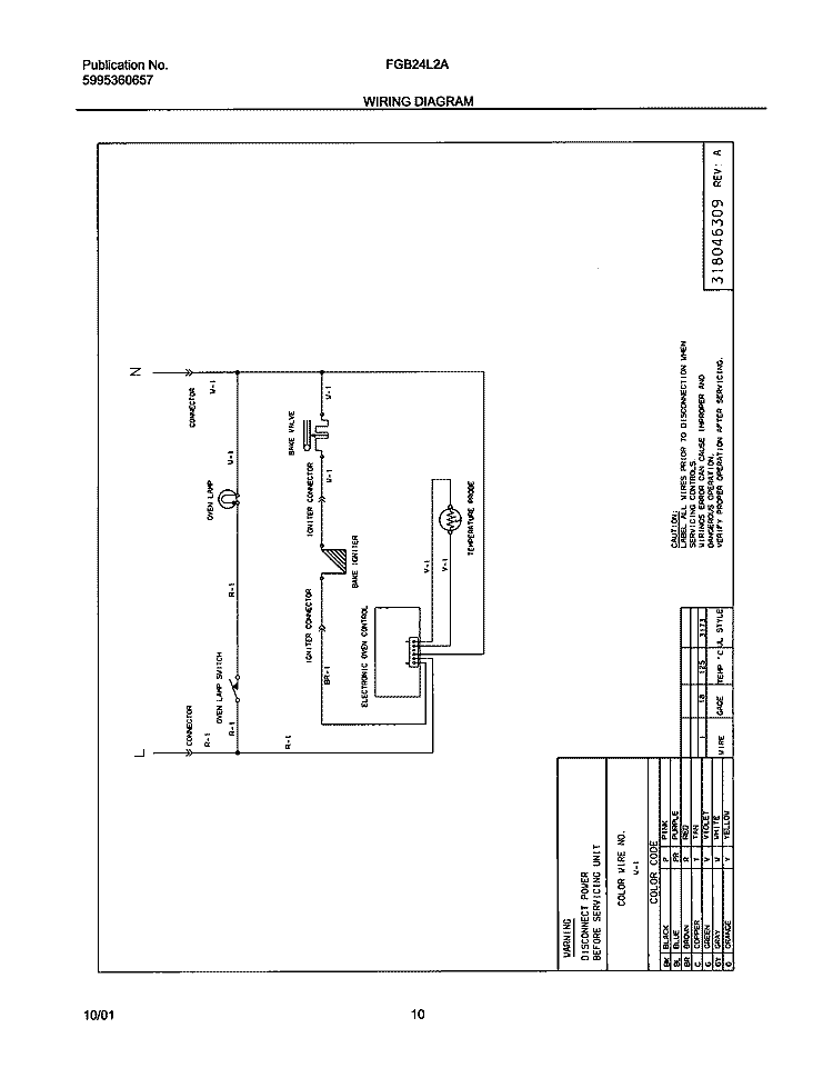 WIRING DIAGRAM Diagram and Parts List for FGB24L2ABA  Frigidaire Wall Oven