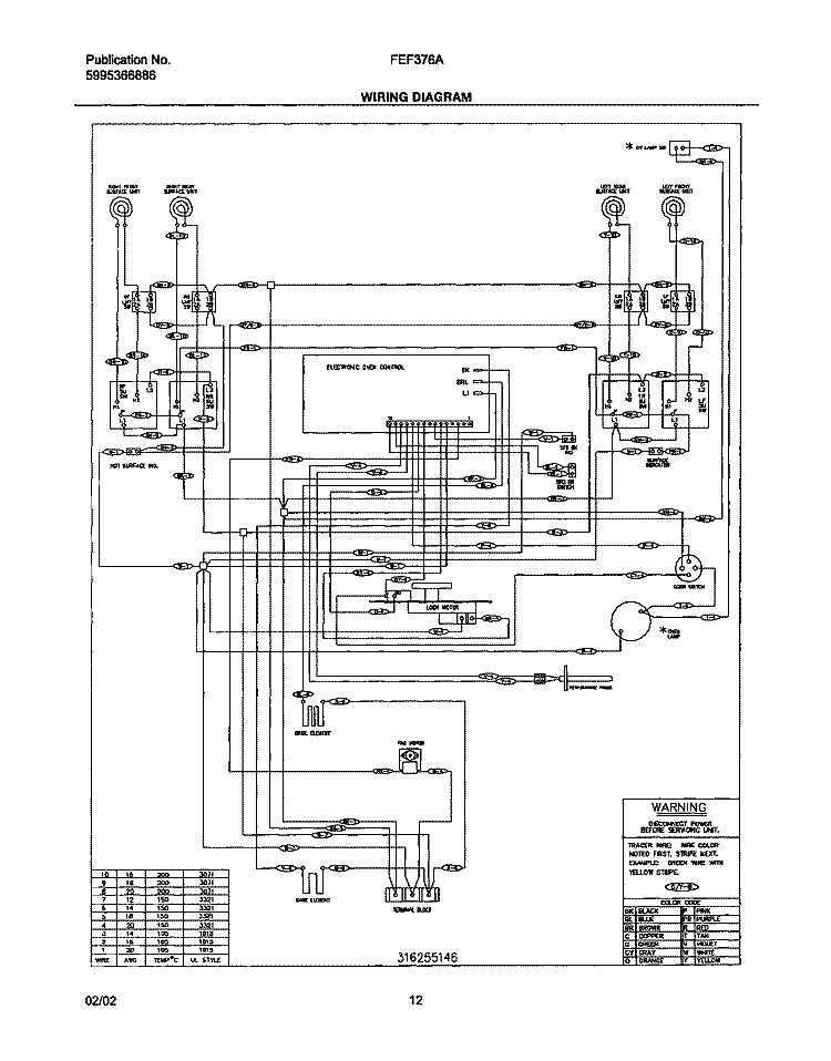 WIRING DIAGRAM Diagram and Parts List for FEF376AQF  Frigidaire Range