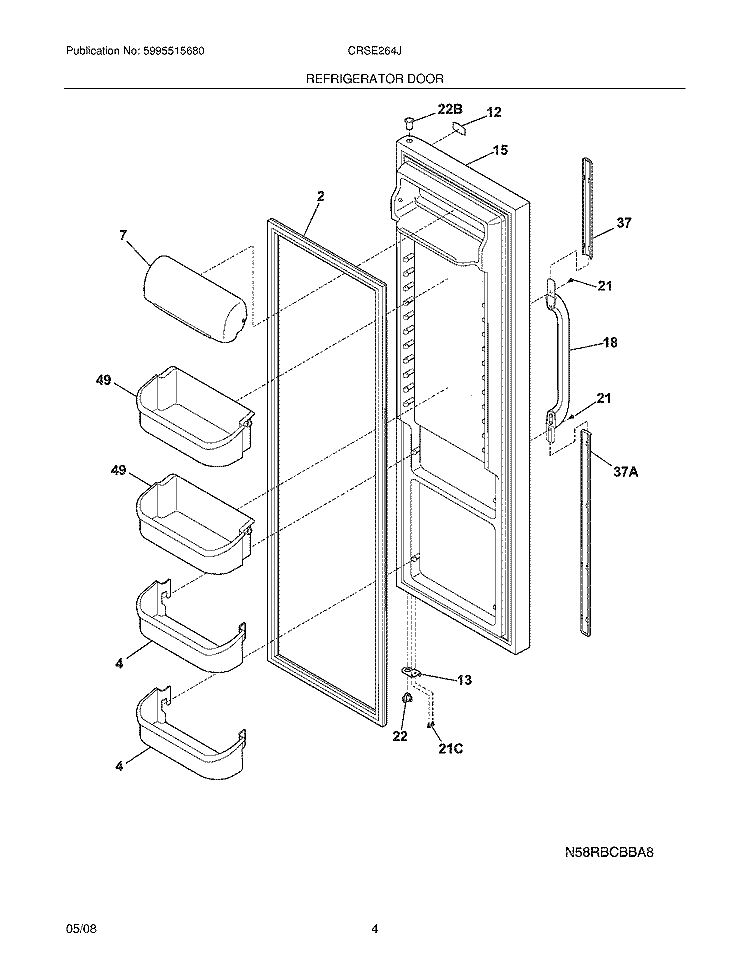 REFRIGERATOR DOOR Diagram and Parts List for CRSE264JQ1  Frigidaire Refrigerator