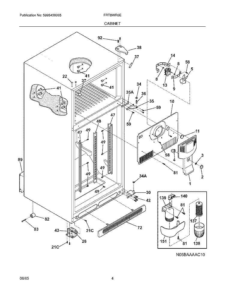 CABINET Diagram and Parts List for FRT8WR6EL4  Frigidaire Refrigerator