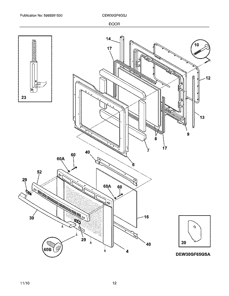 DOOR Diagram and Parts List for CEW30GF6GSJ  Electrolux Range