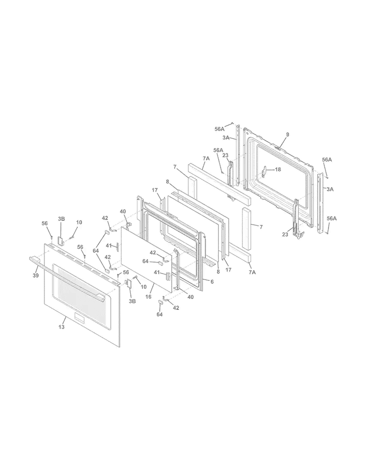 Door Diagram and Parts List for FPGS3085PFA  Frigidaire Range