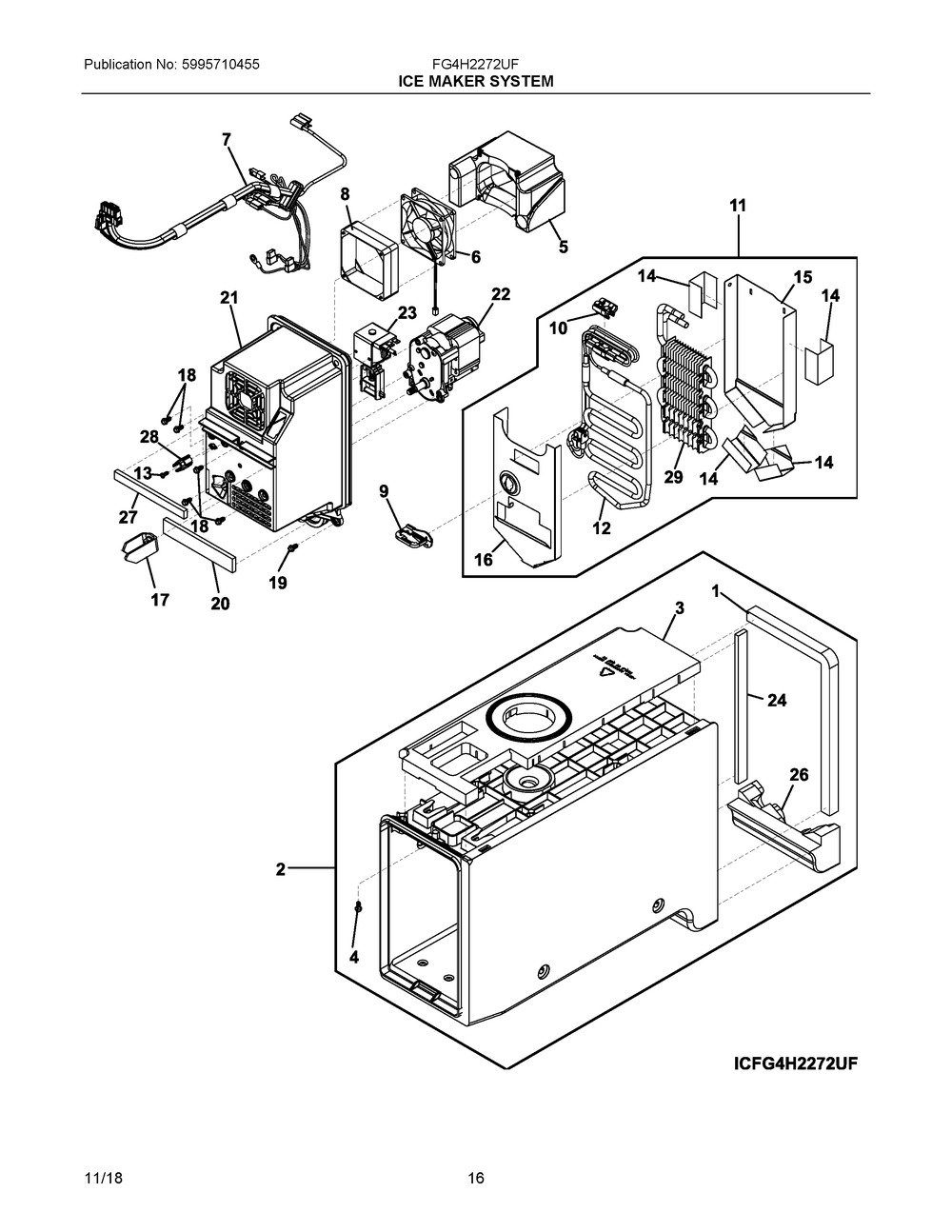 Ice Maker System Diagram and Parts List for FG4H2272UF  Frigidaire Refrigerator