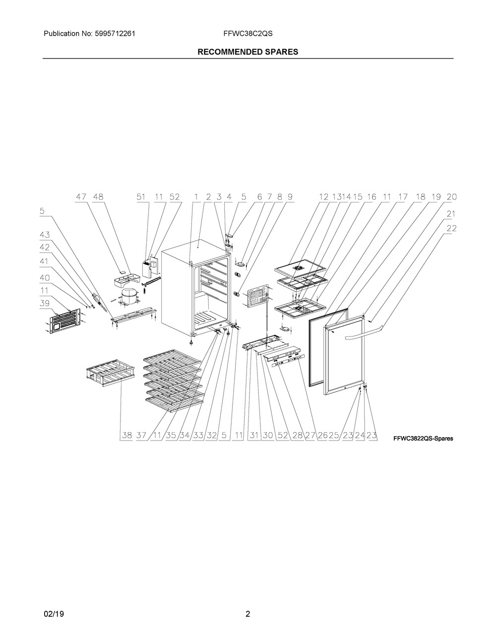 Recommended Spares Diagram and Parts List for FFWC38C2QS  Frigidaire Wine and Beverage Cooler
