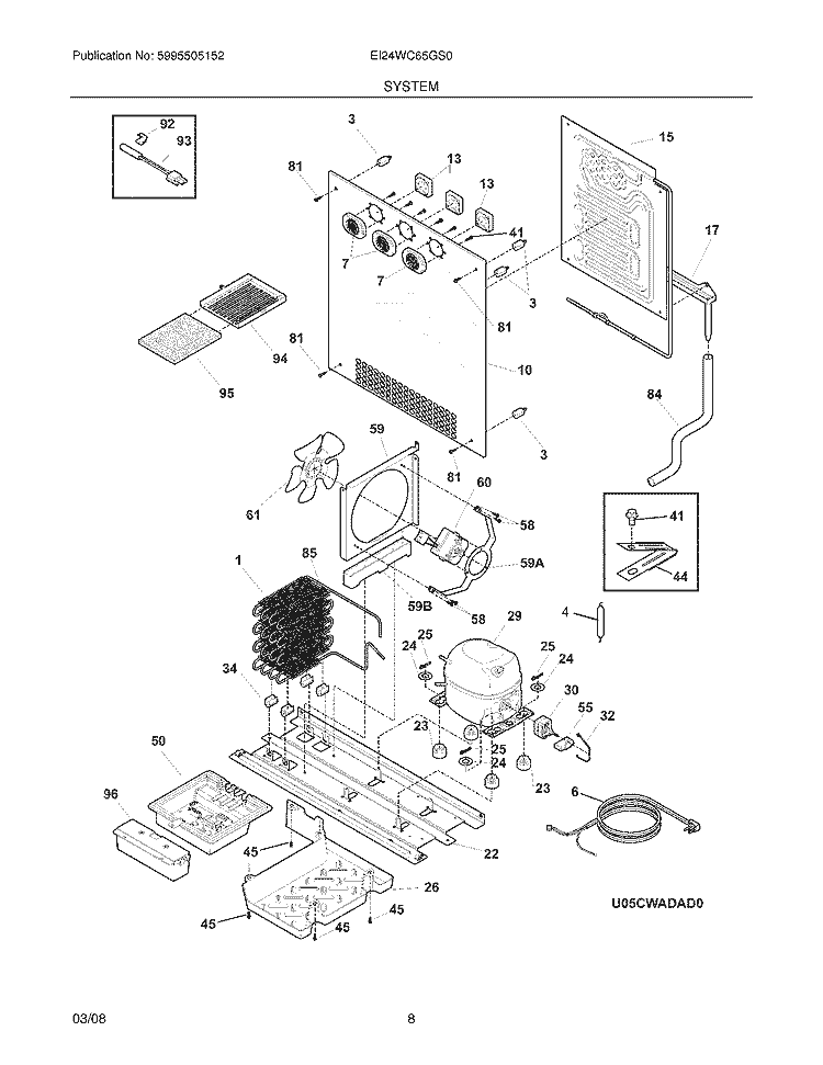 SYSTEM Diagram and Parts List for EI24WC65GS0  Electrolux Wine and Beverage Cooler