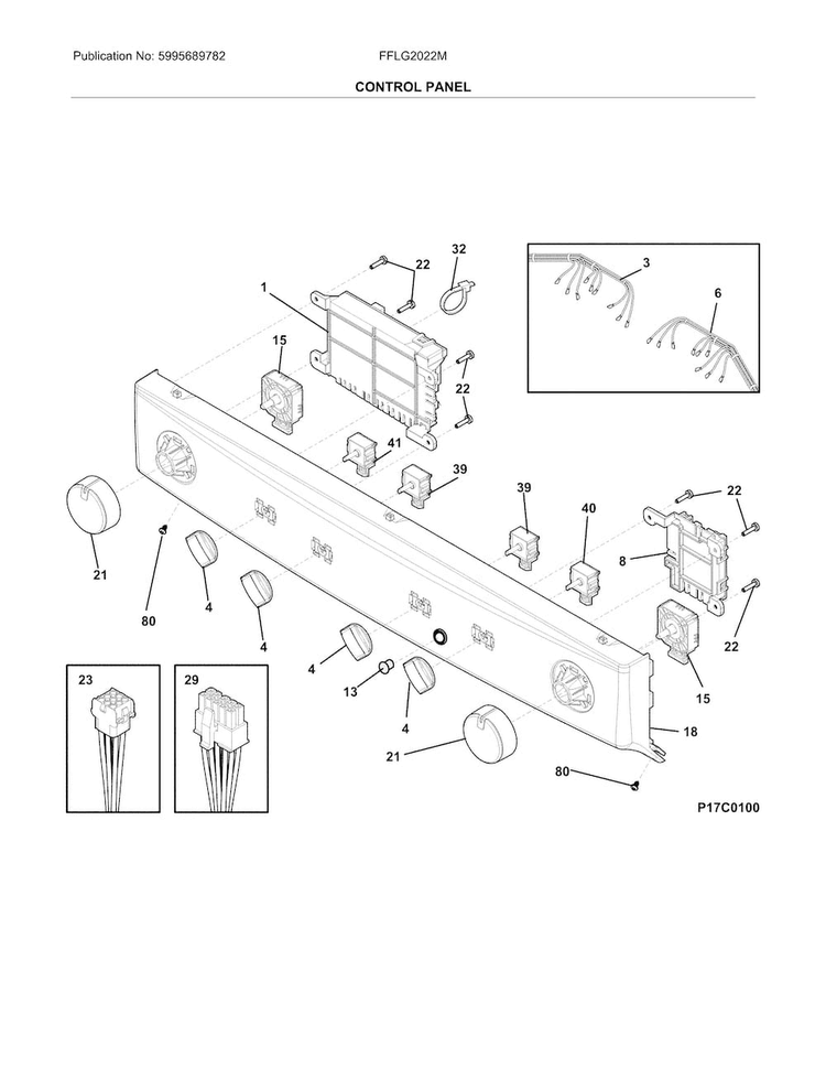 Control Panel Diagram and Parts List for FFLG2022MW3  Frigidaire Washer Dryer Combo
