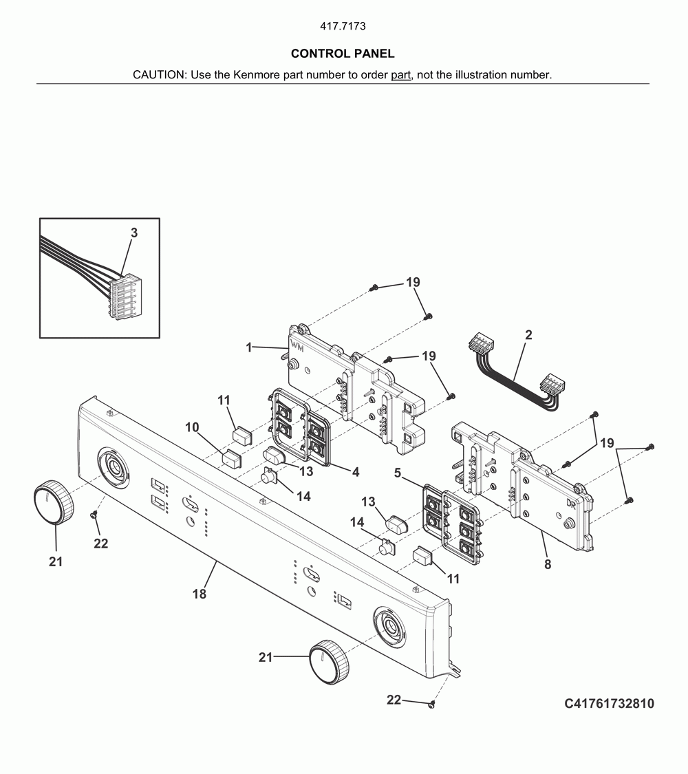 Control panel Diagram and Parts List for 41771733811  Kenmore Washer Dryer Combo
